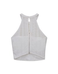 Sheer Embroidered Halter Padded Tank Top