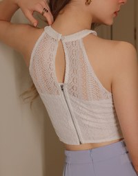 Sheer Embroidered Halter Padded Tank Top