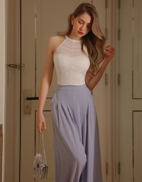 Sheer Embroidered Halter Padded Tank Top