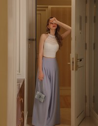 Sheer Embroidered Halter Padded Tank Top