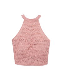 Sheer Embroidered Halter Padded Tank Top