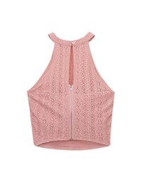 Sheer Embroidered Halter Padded Tank Top