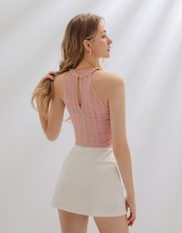 Sheer Embroidered Halter Padded Tank Top