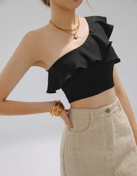 One Shoulder Ruffle Tank Top