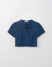 Qipao TOP Denim Jeans Texture Ribbon Bow Cheongsam Design