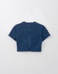 Qipao TOP Denim Jeans Texture Ribbon Bow Cheongsam Design