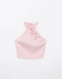 【HXA Design】 Satin Floral Embroidery Halter Cheongsam Qipao Top H02