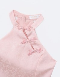 【HXA Design】 Satin Floral Embroidery Halter Cheongsam Qipao Top H02
