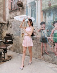 【HXA Design】 Satin Floral Embroidery Halter Cheongsam Qipao Top H02