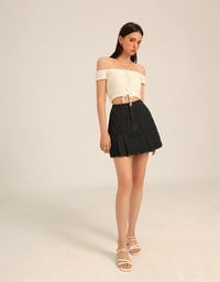 【Den!m LITE】Denim SKORT with Corset Waistline Extra High Waisted Pleated Jeans