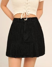【Den!m LITE】Denim SKORT with Corset Waistline Extra High Waisted Pleated Jeans