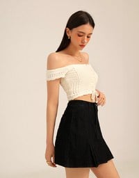 【Den!m LITE】Denim SKORT with Corset Waistline Extra High Waisted Pleated Jeans