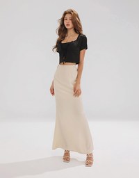 Soft Matte Satin Flare Long Skirt