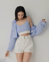 Double Button Jeans Denim Shorts