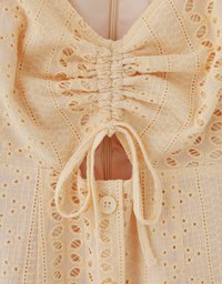 French Embroidered Hollow Tie Mini Dress