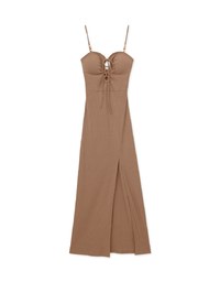 2WAY hollow hip-split thin shoulder maxi dress (with padding)