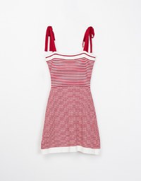 French Striped Knit Tie Mini Dress