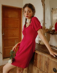 Corset Style Dress French Milk Maid Dress Lace Up Puffy Sleeve Mini Dress With High Waist