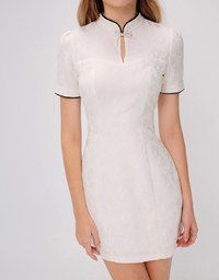 Qipao DRESS With Pearl Bow Pin Elegant Celebrity Style Mini Dress Modern Cheongsam