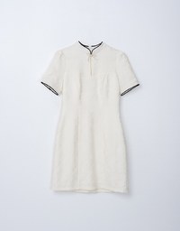 Qipao DRESS With Pearl Bow Pin Elegant Celebrity Style Mini Dress Modern Cheongsam