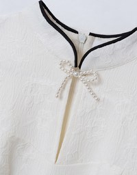 Qipao DRESS With Pearl Bow Pin Elegant Celebrity Style Mini Dress Modern Cheongsam