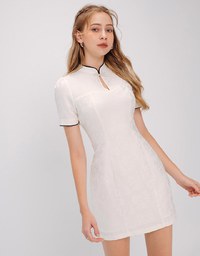 Qipao DRESS With Pearl Bow Pin Elegant Celebrity Style Mini Dress Modern Cheongsam