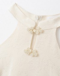 Qipao DRESS Pearl Embellished Cut Out Shoulder Cheongsam Mini Dress