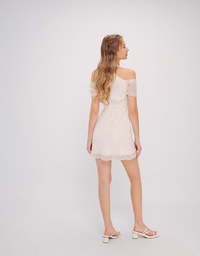 Qipao DRESS Pearl Embellished Cut Out Shoulder Cheongsam Mini Dress