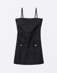 【HXA Design】3 WAY Chic Tweed Cami Mini Dress With Pearl Strap H10