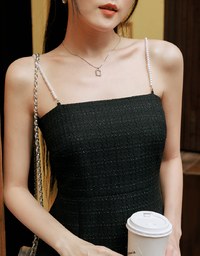 【HXA Design】3 WAY Chic Tweed Cami Mini Dress With Pearl Strap H10