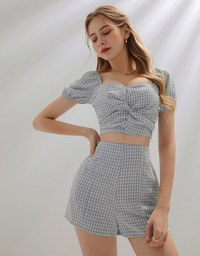 SET WEAR of TOP and SHORTS French Checkered Prints Twisted Design ( Cotton Synthetics)