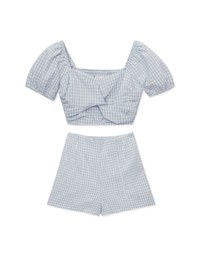 SET WEAR of TOP and SHORTS French Checkered Prints Twisted Design ( Cotton Synthetics)