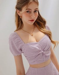 SET WEAR of TOP and SHORTS French Checkered Prints Twisted Design ( Cotton Synthetics)