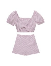 SET WEAR of TOP and SHORTS French Checkered Prints Twisted Design ( Cotton Synthetics)