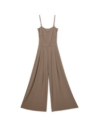 Asymmetric Gold-Trimmed Silky Jumpsuit