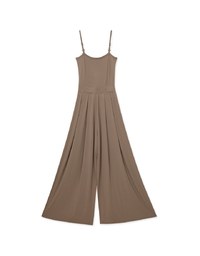 Asymmetric Gold-Trimmed Silky Jumpsuit
