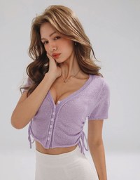 Side Ruched Cardigan Knit Top