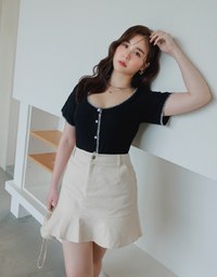 Stitched Trim Ribbed Top