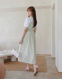 Solid Color Round Neck Puff Sleeve Top
