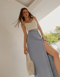 【Den!m LITE】Perfect Waistline Midi Skirt Botton Down Extra High Waisted Denim Jeans Long Skirt