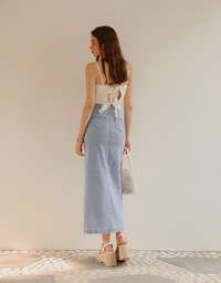 【Den!m LITE】Perfect Waistline Midi Skirt Botton Down Extra High Waisted Denim Jeans Long Skirt