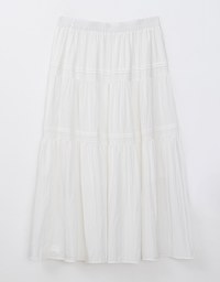 High Waist Plain Ruffled Hem Maxi Skirt