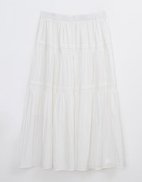 High Waist Plain Ruffled Hem Maxi Skirt