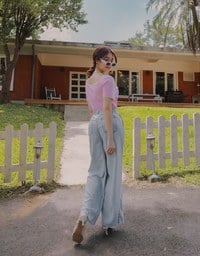 【Den!m LITE】Pleated Jeans Pants Extra High Waisted Wide Leg Pants Culottes