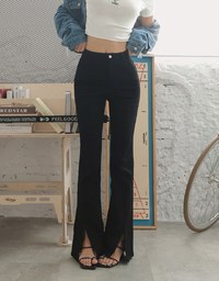 Slit Leg Flare Pants Women High Waist Front Zipper Bell