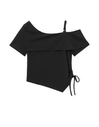 Cut Out Shoulder Ruched Ruffle Knit Top