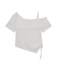 Cut Out Shoulder Ruched Ruffle Knit Top