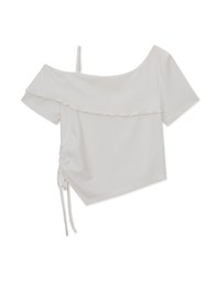Cut Out Shoulder Ruched Ruffle Knit Top
