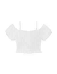 Cut Out Shoulder Puff Sleeve Ruffled Top