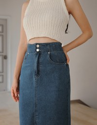 【Den!m LITE】Perfect Waistline Midi SKIRT Lightweigth Fabric Extra High Waisted Flared Jeans Denim Skirt DNA